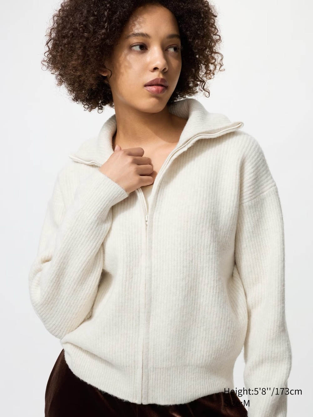 Uniqlo Souffle Yarn Full Zip Cardigan in Off White - Size XL